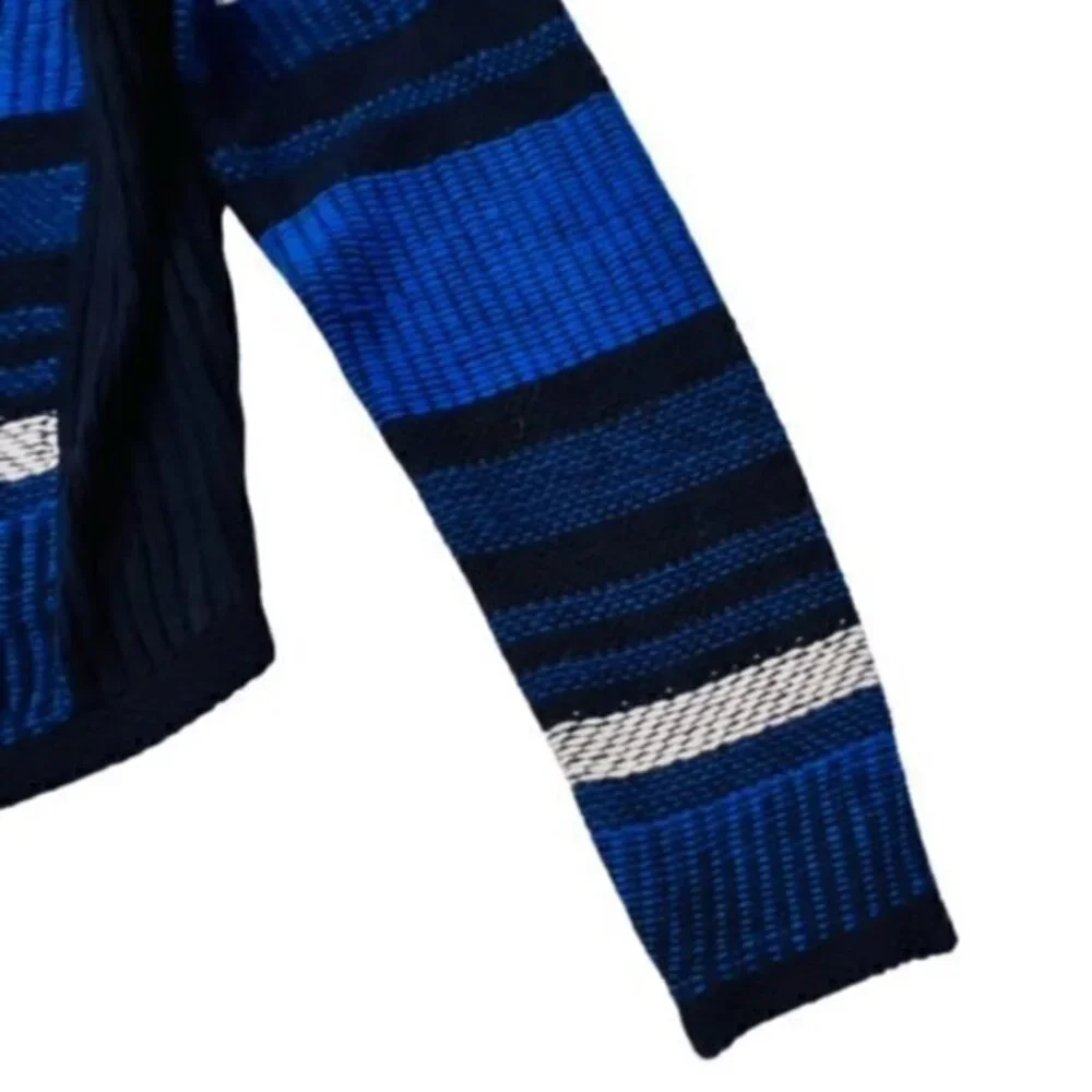 LOFT Womens Striped SOFT Knit MOTO Jacket Asymmetrical Zip Blue Black CITY‎ EUC